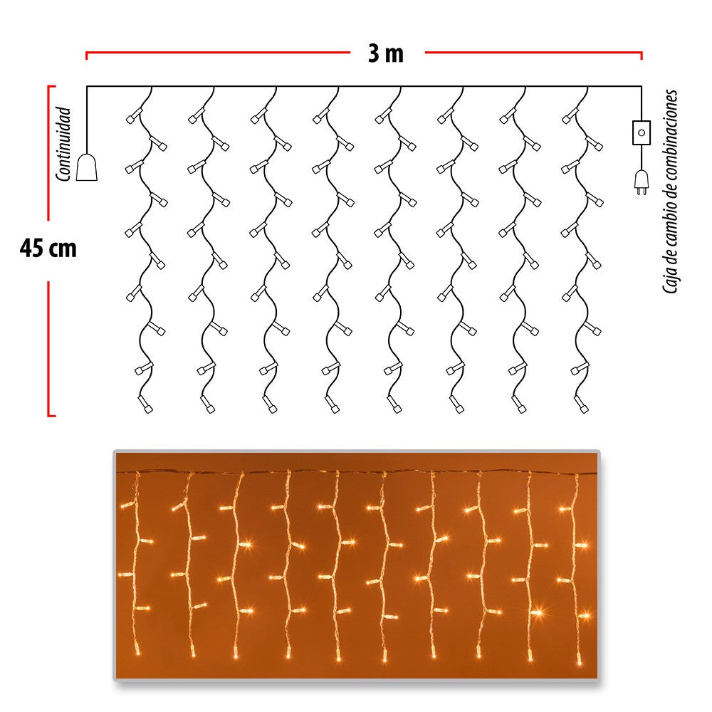 Cortina Luces Led de Navidad 3mx45cm
